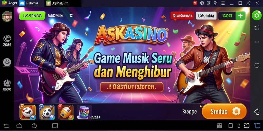 Tangkapan layar utama menunjukkan gameplay seru ASKASINO dengan musik yang mengalun.