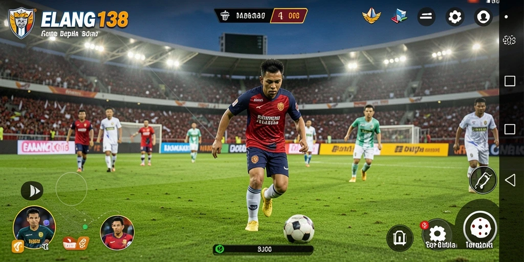 Screenshot gameplay <strong>ELANG138</strong> menampilkan aksi seru di lapangan sepak bola.