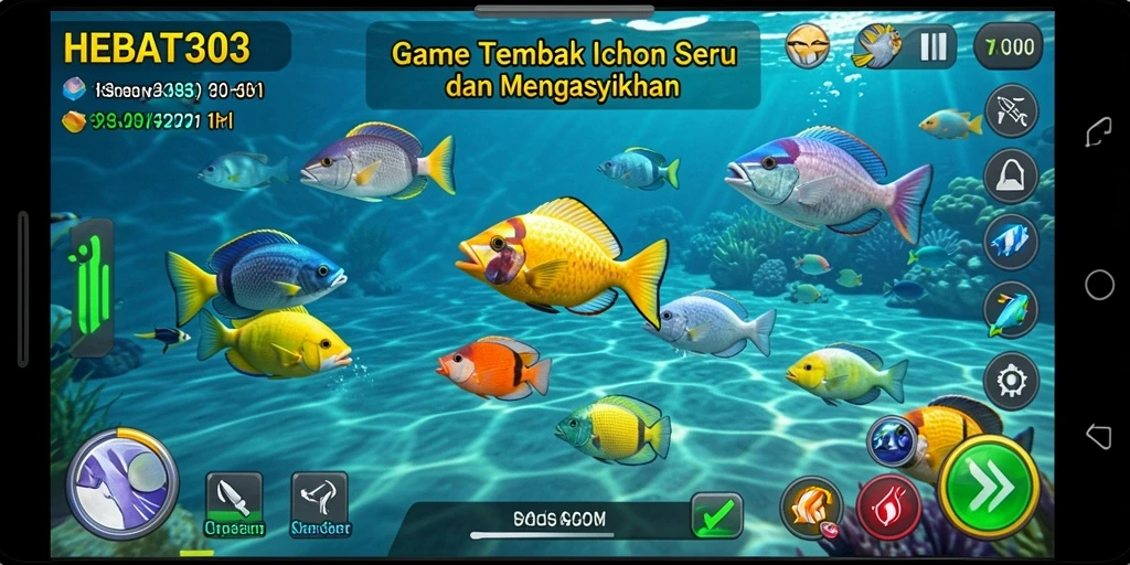 Tampilan gameplay seru dalam HEBAT303 saat berburu ikan.