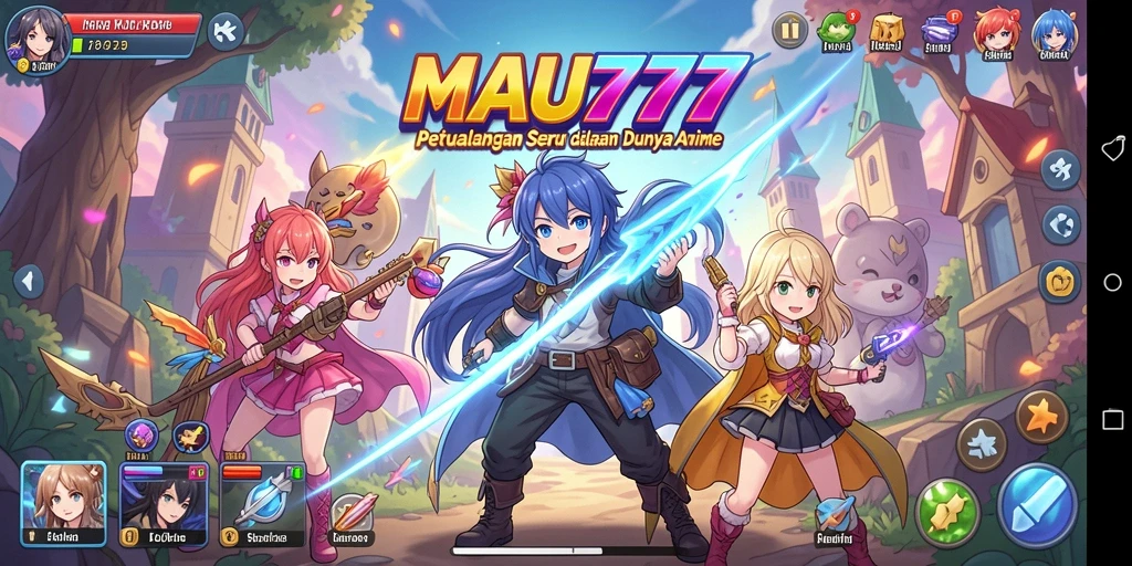 Screenshot gameplay MAU777 yang menunjukkan petualangan karakter anime.